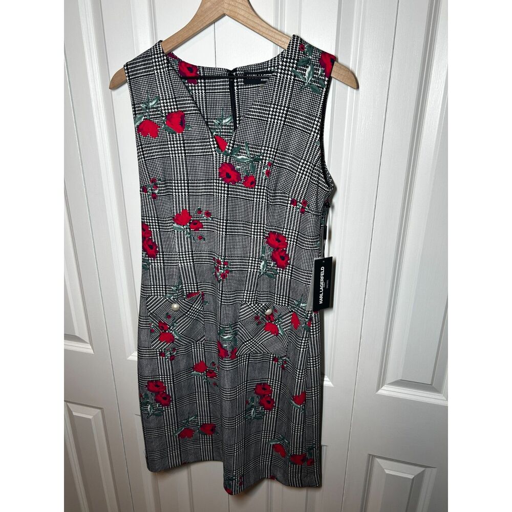 Karl Lagerfeld Paris Plaid Floral Faux Pearl Pocket Sheath Dress NWT Size 6